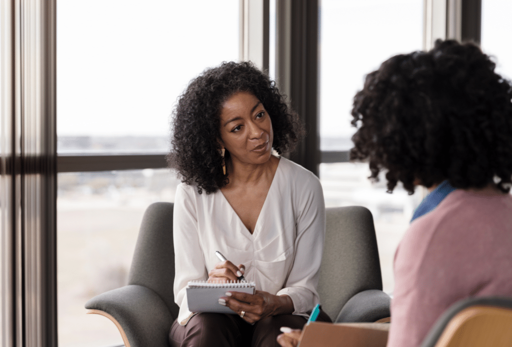 Two woman talking