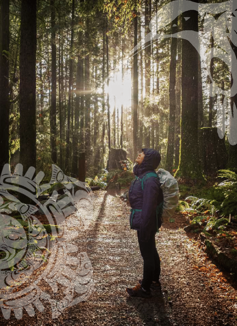 Lady walking in woods