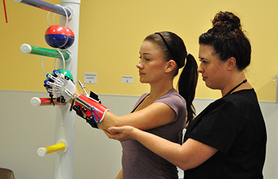 Occupational therapist with patient