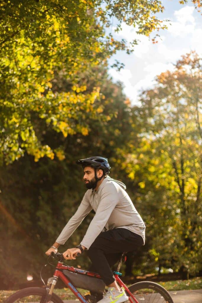 Man riding bike in New Westminster, B.C.