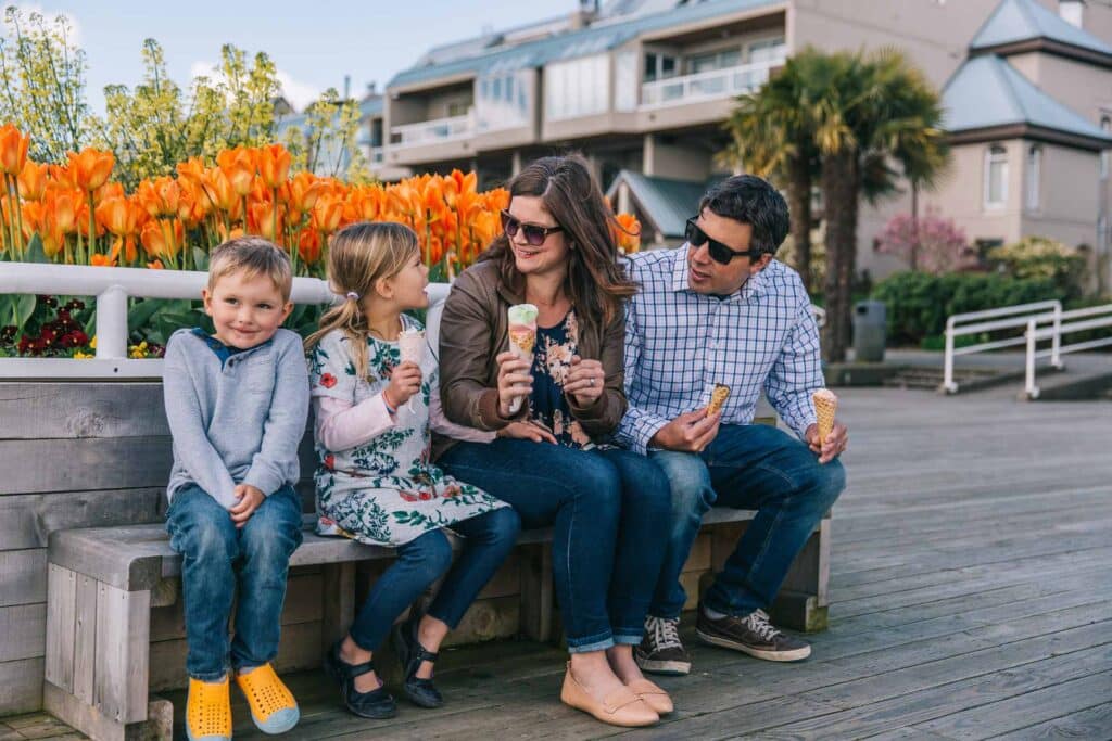 People eating ice cream in New Westminster.