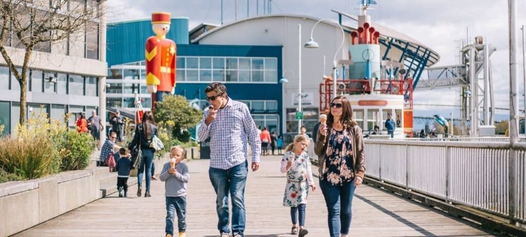 People eating ice cream at New Westminster Quay.