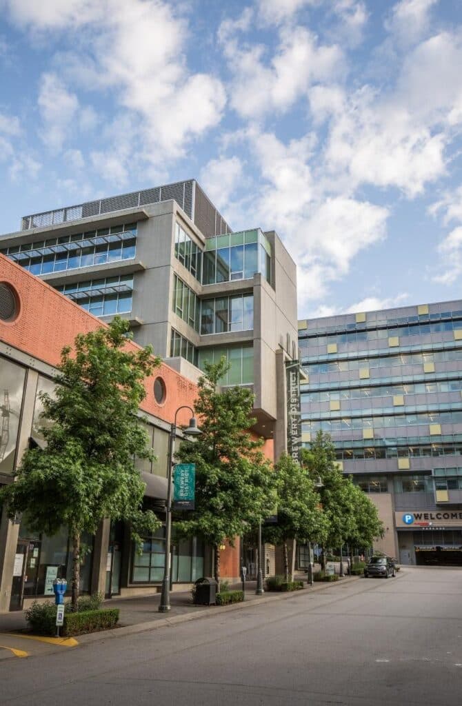 City buildings in the Sapperton area of New Westminster