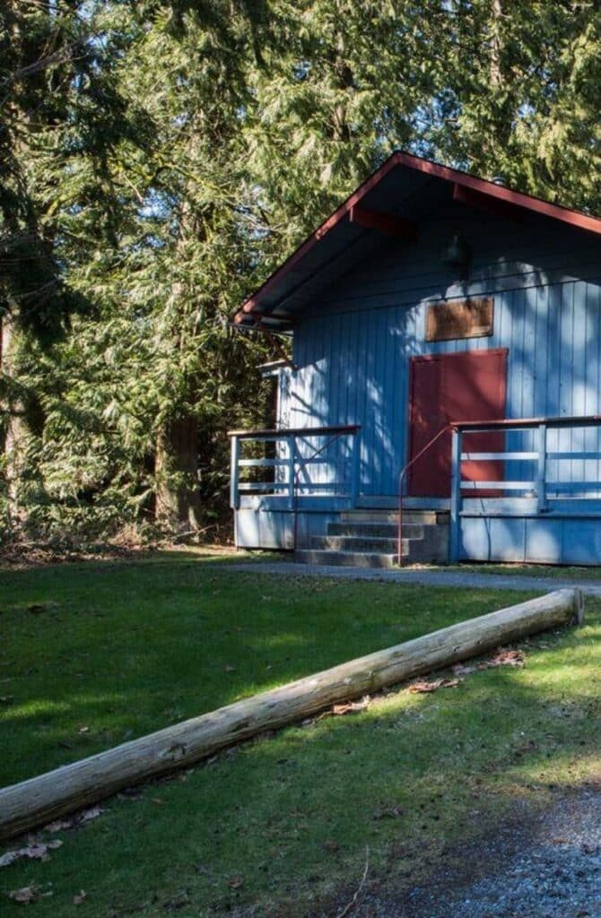 Blue building next to trees in Thornhill, Maple Ridge, B.C.