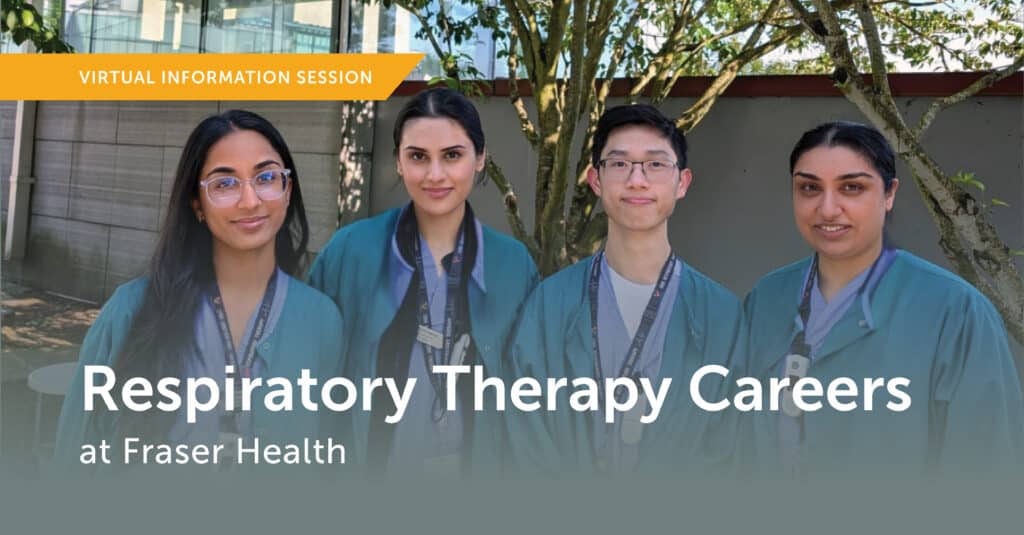Respiratory therapy virtual event with a picture of four employed student respiratory therapists