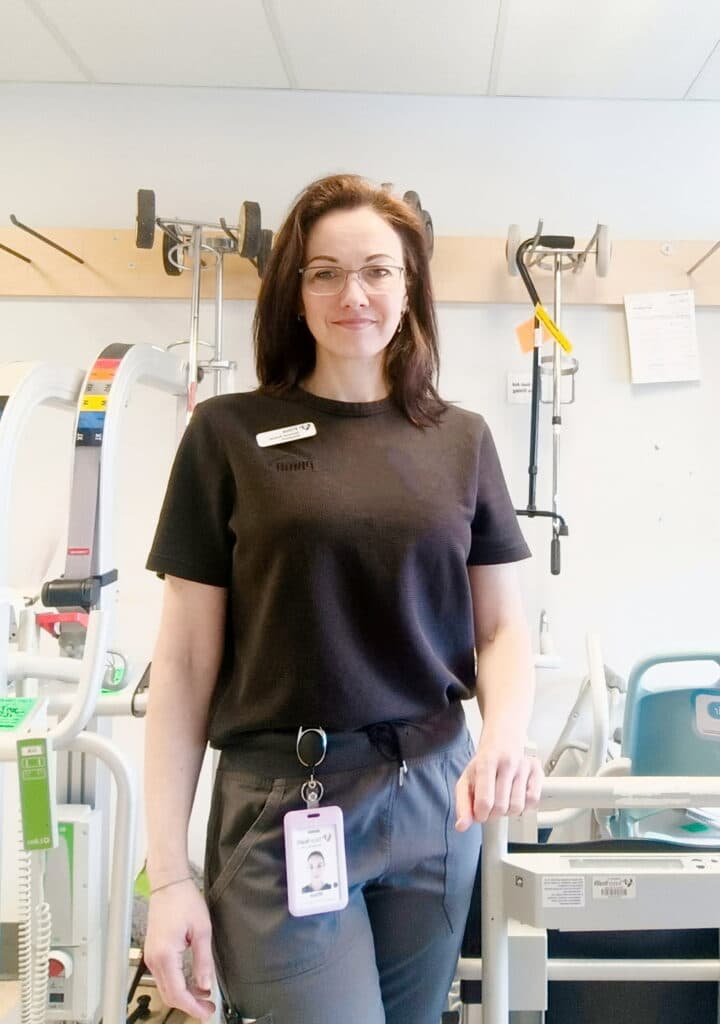 Physiotherapist pictured in a hospital room at Surrey Memorial Hospital